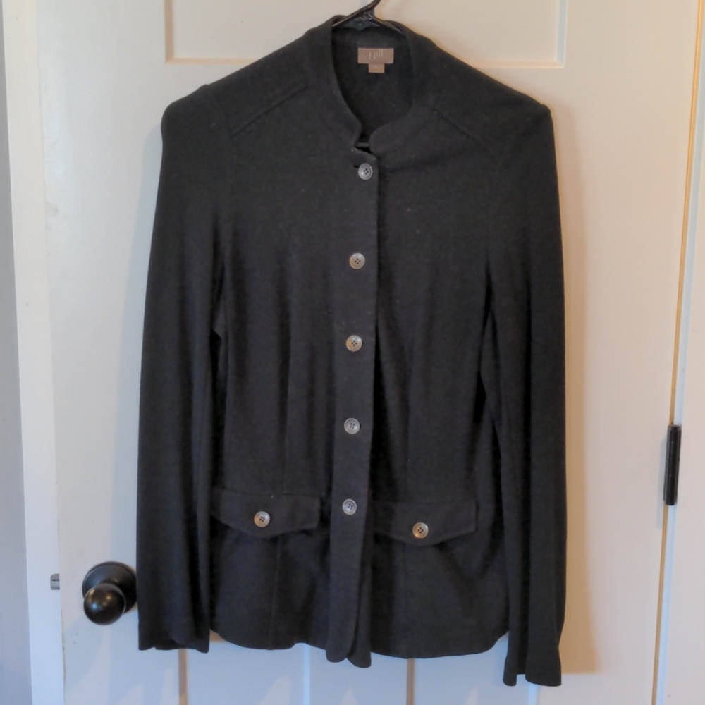 J Jill Black Button Military Sweater Jacket Blaser